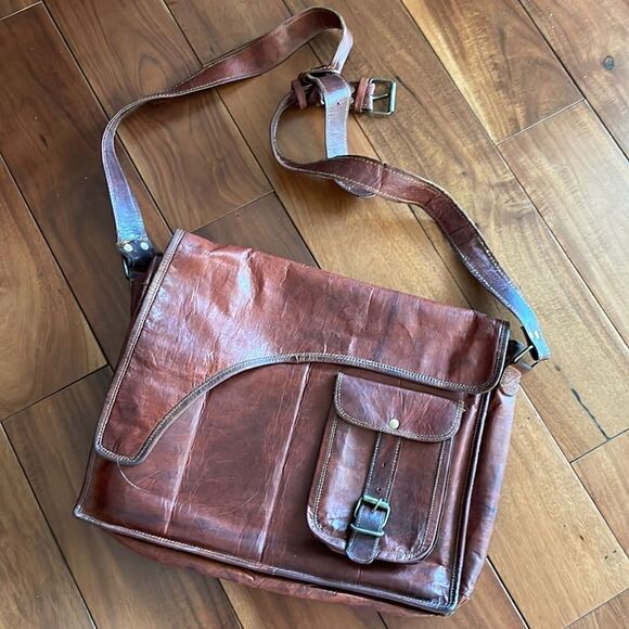 Vintage Leather Satchel/Messenger Bag - Picture 1 of 11
